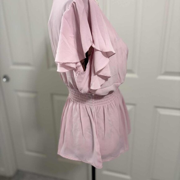 Brand New Women's Sheer Pink Blouse with Ruffled Sleeves Size M - Picture 4 of 7